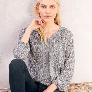 Garnet Hill Bishop-Sleeve Blouse Size Medium Gray Boho Peasant Gypsy